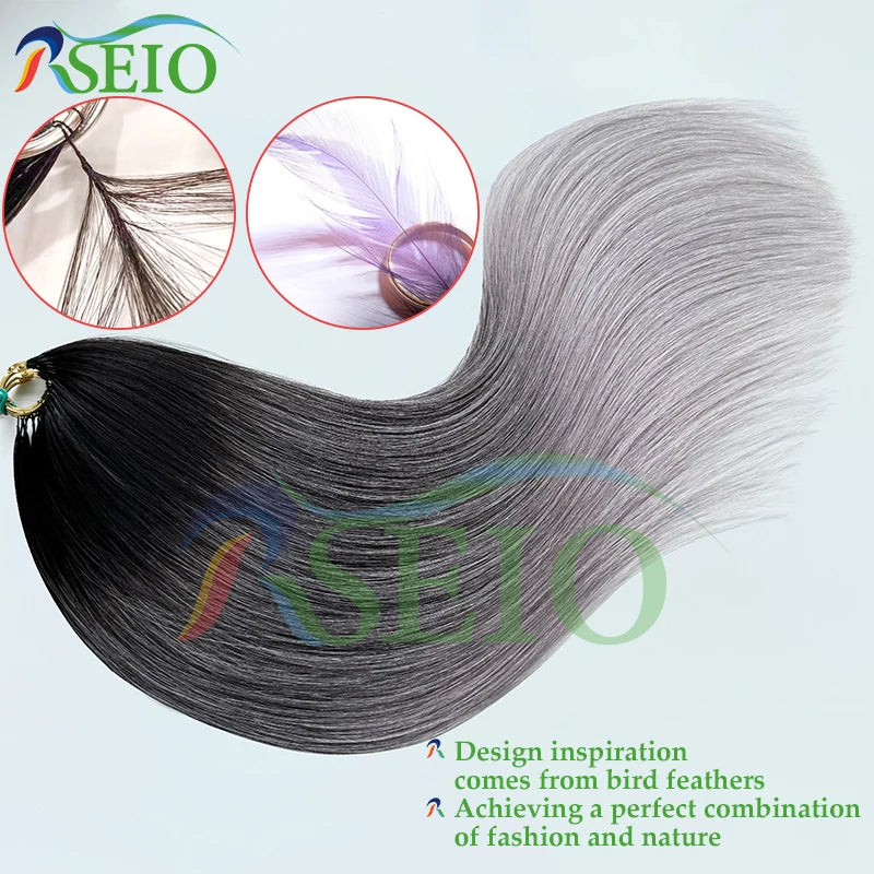 RESIO  Feather Hair Extensions Straight 100% Real Human Microring Hair Extensions Color Purple Blue Pink Gray 18-20inch Khamik Shop Online