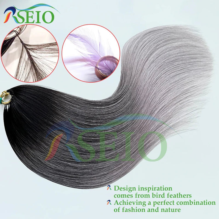 RESIO  Feather Hair Extensions Straight 100% Real Human Microring Hair Extensions Color Purple Blue Pink Gray 18-20inch Khamik Shop Online