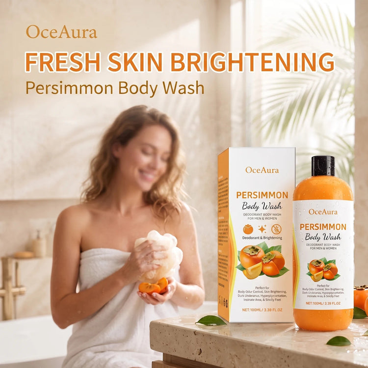 OceAura Fresh Persimmon Shower Gel Gentle Deep Cleansing Skin Barrier Protection Repair Long-Lasting Citrus Fruity Scent Mild Moisturizing Body Wash Khamik Shop Online