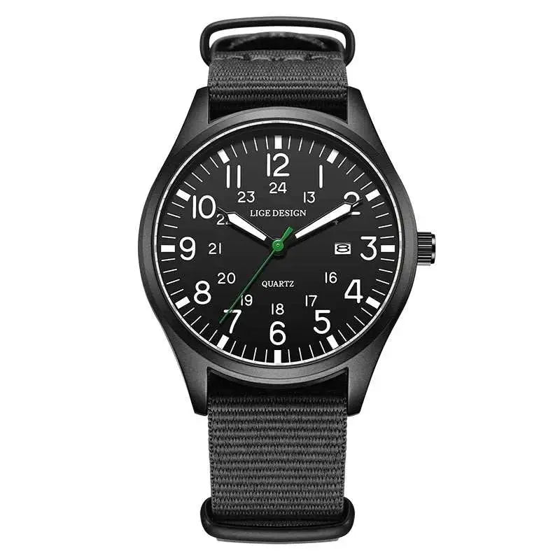 LIGE 2025 TOP NEW quartz wristwatch Arabic Watch for Men Luminous Green Nylon Luxury Leather Wrist Men Watch Montre Homme+BOX Khamik Shop Online