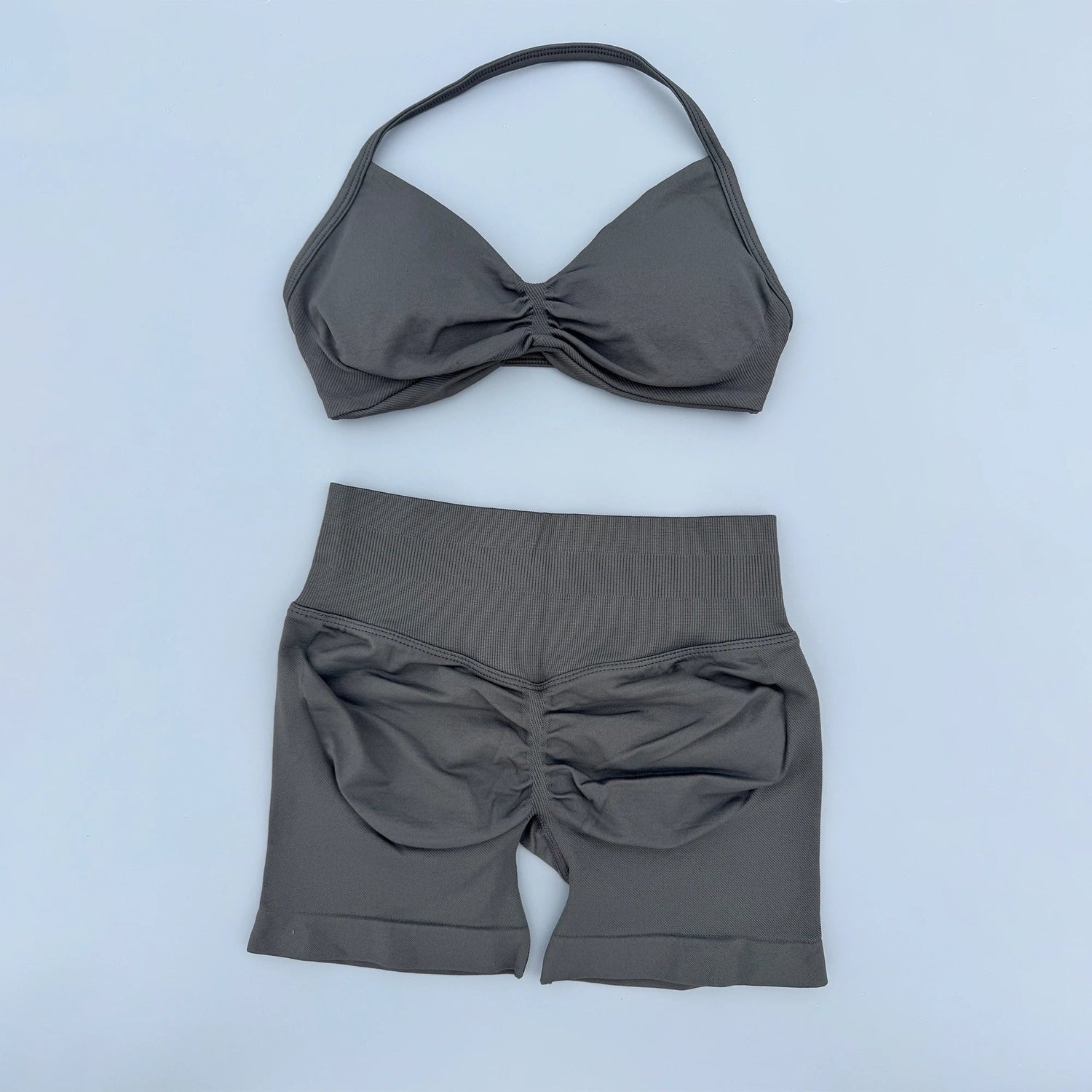 AURA SHARK Strappy Bra Gym Set Women High Support Thin Strap Seamless Halter Sports Scrunch Workout Yoga Set 2 Piece Khamik Shop Online