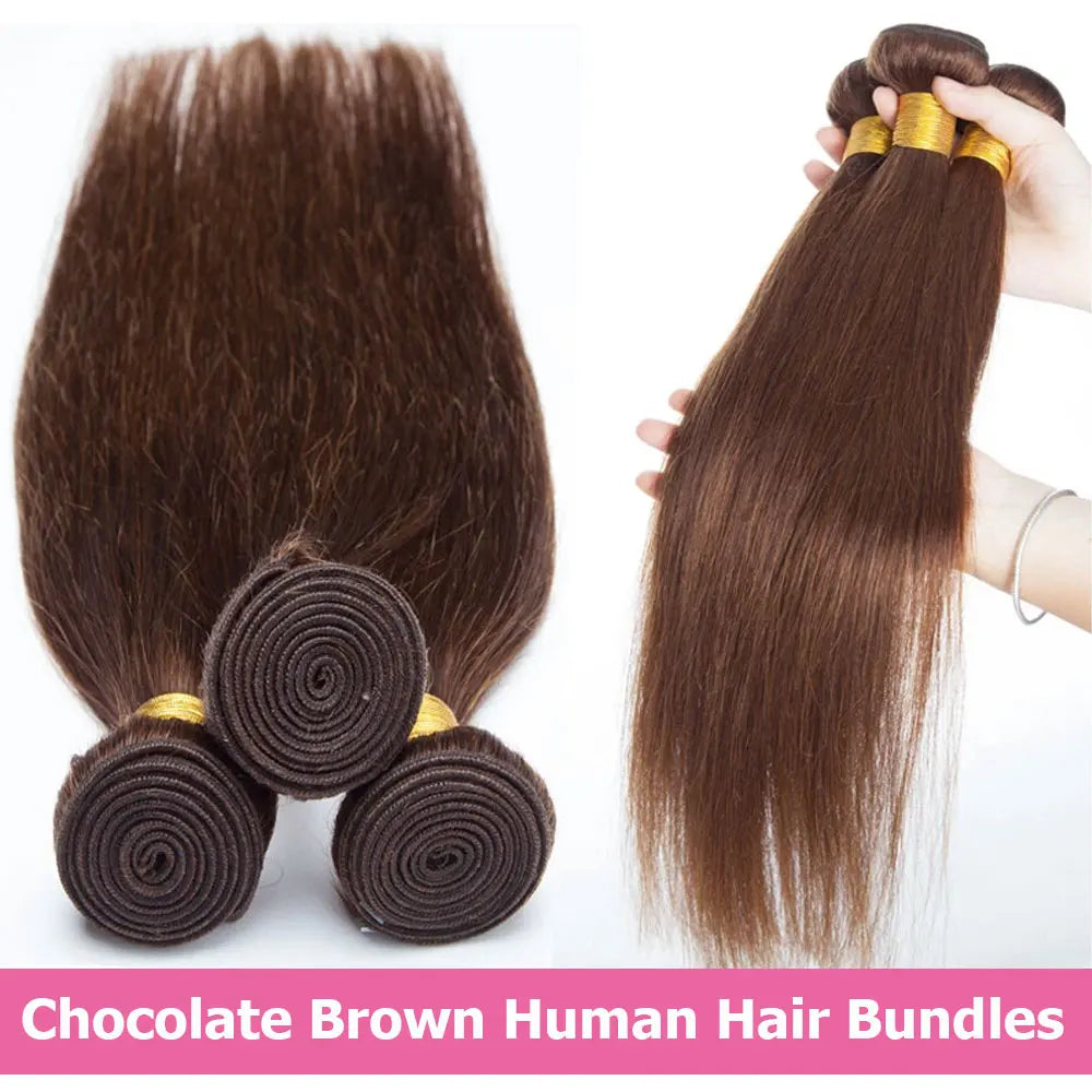 Straight Chocolate Brown Remy Hair Bundles Human Hair Extensions 100g/Pcs 1/3/4 Bundles Deals for Women Human Hair Weaving Wefts Khamik Shop Online