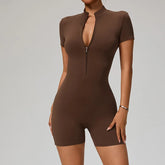 SOISOU Zipper Jumpsuit Women Short Sleeves Clothing Sportswear Woman Gym Yoga Sport Sets Nylon Workout Sets Women Tracksuit Khamik Shop Online