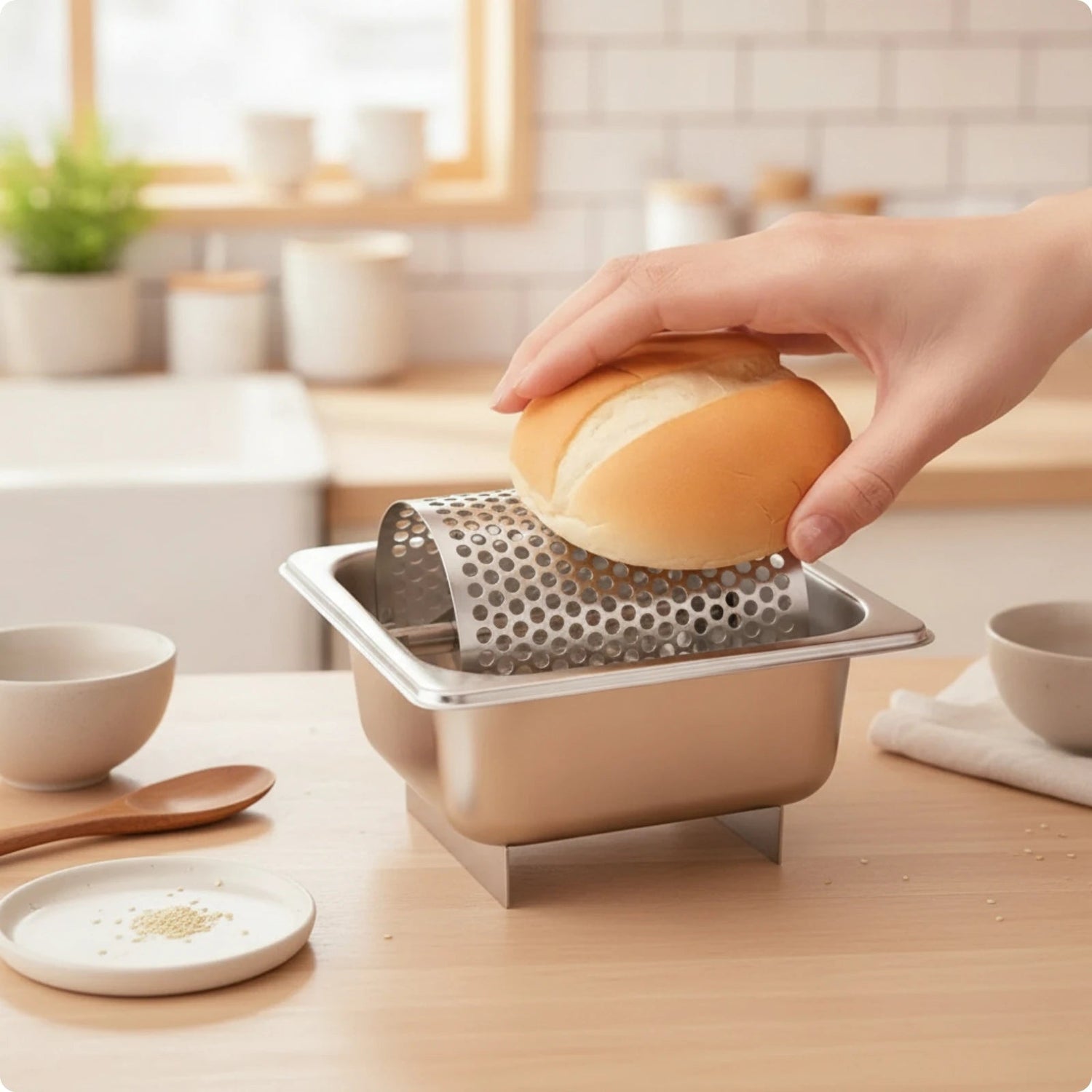 Butter Roller with Tray Stainless Steel Butter Roller Kitchenware Perforated Utensil Countertop for Home Cooks, Kitchen, Brunch Khamik Shop Online