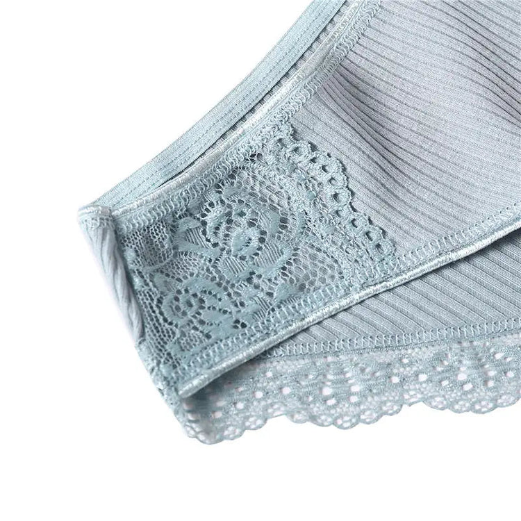 3PCS/Set 6 Color Women Panties Cotton Lace Briefs Solid Color for Female Striped Sexy Cotton Underwear Lingerie Low Waist Flower Khamik Shop Online