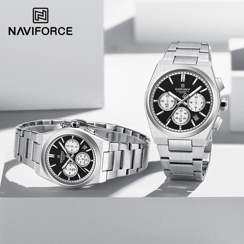 Trend Brand Stainless Steel Couple Watch Quartz Date Display Chronograph for Lovers Waterproof Fashion Wild Wristwatch