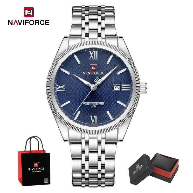 NAVIFORCE Men Elegant Business Stainless Steel Watch 30M Waterproof Luminous Hands Japan Movement Wristwatch Gifts box Khamik Shop Online