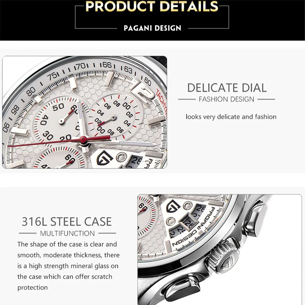 PAGANI DESIGN New PD-3306 Chronograph Men Watch Top Brand Classic Leather Waterproof Quartz Wristwatch for Man Gift Reloj Hombre Khamik Shop Online