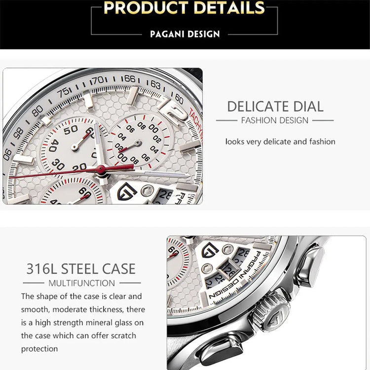 PAGANI DESIGN New PD-3306 Chronograph Men Watch Top Brand Classic Leather Waterproof Quartz Wristwatch for Man Gift Reloj Hombre Khamik Shop Online