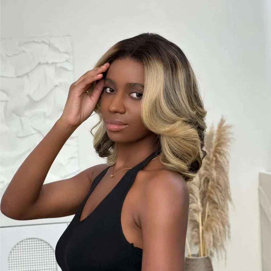 Bob Wig Human Hair Honey Blonde Highlights Layered Wig With Face-Framing Bangs Short 5X5 Hd Lace Closure Wigs For Women 12 Inch Khamik Shop Online