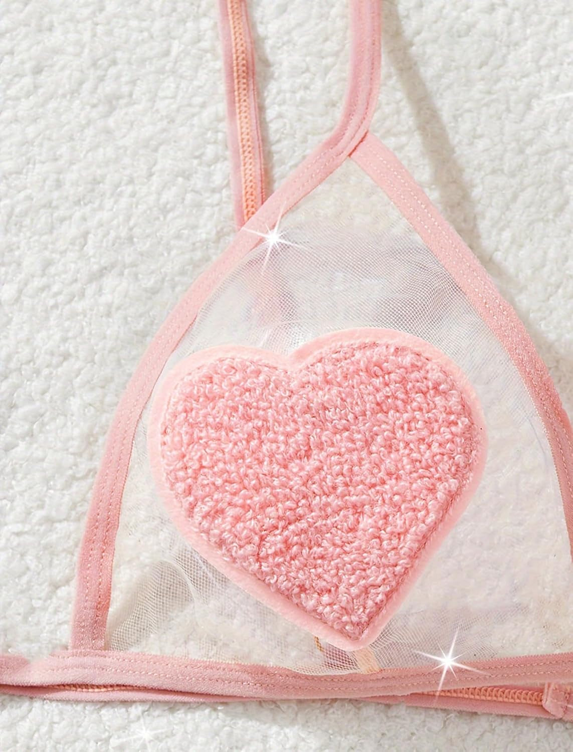 Sexy Lingerie Set for Women 2 Piece Heart Mesh Sheer Bra and Thong Set Deep V Cute Lingerie S-XXL