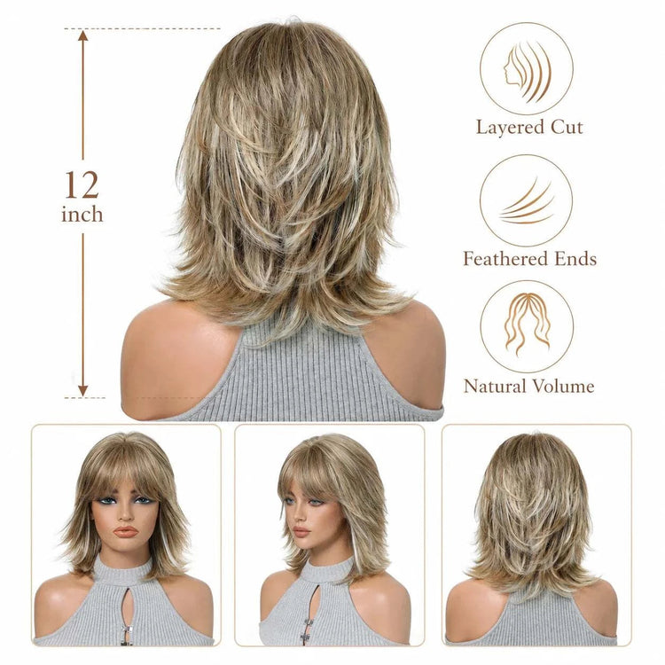 Fashionable wig headband with golden short hair, layered short curly hair, synthetic synthetic synthetic wig headband Khamik Shop Online