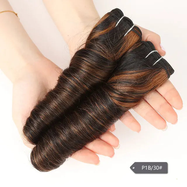 Sleek Double Drawn Loose Wave Color P4/27 P6/27 P1B/30 P4/30 Brazilian Remy Human Hair Bundles 1Pcs Hollywood Wave Hair Bundles Khamik Shop Online