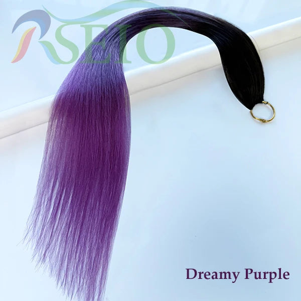 RESIO  Feather Hair Extensions Straight 100% Real Human Microring Hair Extensions Color Purple Blue Pink Gray 18-20inch Khamik Shop Online