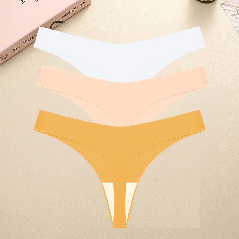 3PCS/SET Sexy G-String Underwear Female T-back Intimates Lingerie Seamless Low Waist Underpants 10 Color Lady Bikini Panty XS-XL Khamik Shop Online