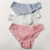 3PCS/Set 6 Color Women Panties Cotton Lace Briefs Solid Color for Female Striped Sexy Cotton Underwear Lingerie Low Waist Flower Khamik Shop Online