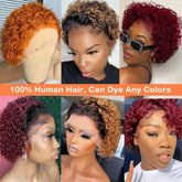 Peruvian Hair Pixie Cut Wig Kinky Curly Virgin Hair Wig 1B/30 Short Bob Natural Color Full Machine Made Wigs For Black Women Khamik Shop Online