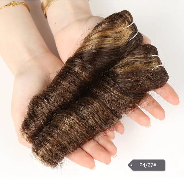 Sleek Double Drawn Loose Wave Color P4/27 P6/27 P1B/30 P4/30 Brazilian Remy Human Hair Bundles 1Pcs Hollywood Wave Hair Bundles Khamik Shop Online