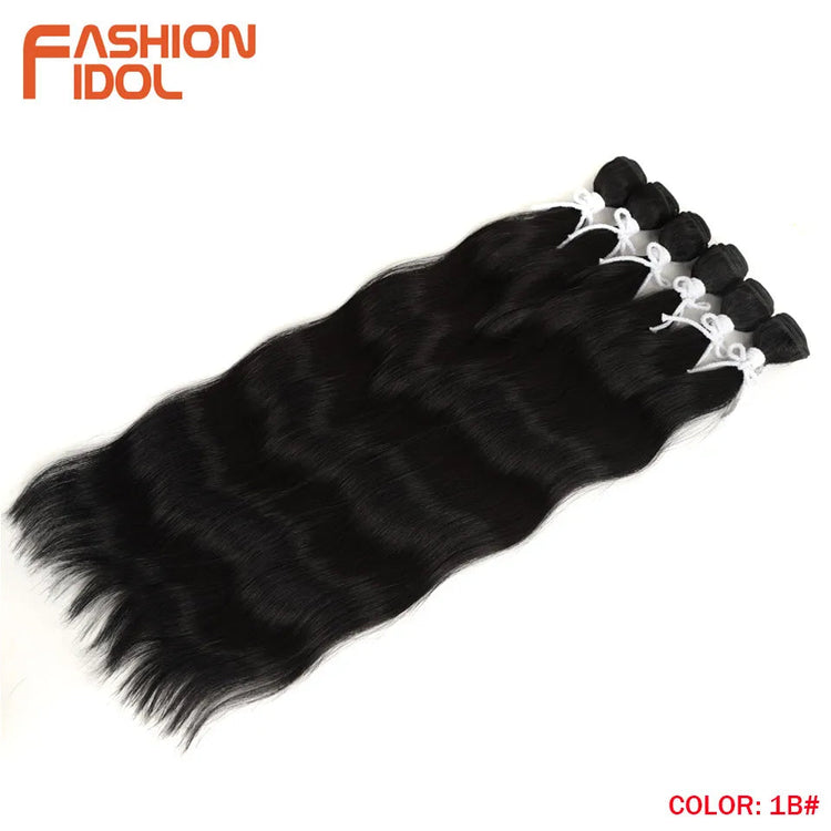 FASHION IDOL Water Wave Hair Bundles Synthetic Hair Extensions Ombre Blonde Hair Weave Bundles 6pcs 20" High Temperature Fiber Khamik Shop Online
