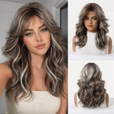 LOUIS FERRE Long Wavy Ombre Brown Wig with Bangs Synthetic Hair Wig Heat Resistant Daily Wear Office Party Cosplay Halloween Khamik Shop Online