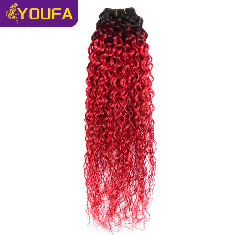 Hot Red Curly 100% Human Hair Bundles For Women 1Pc Lot Brazilian Bouncy Kinky Curly Hair Ombre 1B Red Human Hair Weave Bundles Khamik Shop Online