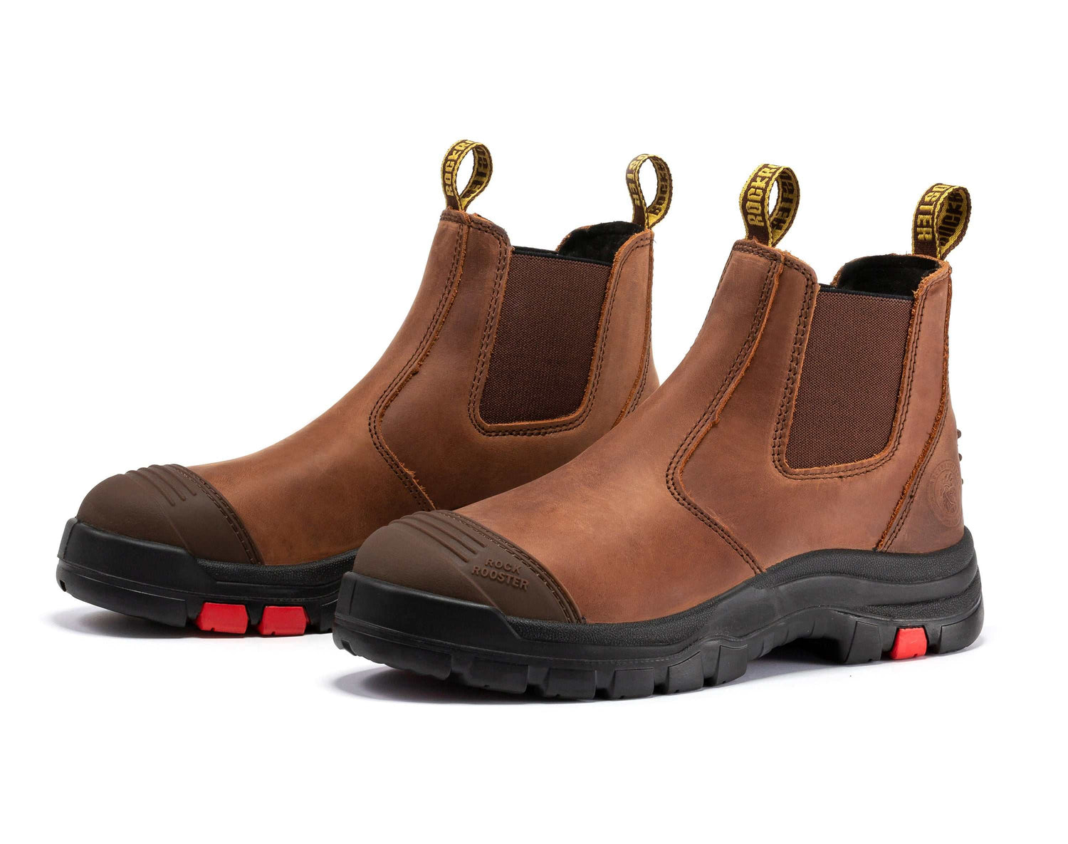 ROCKROOSTER Lumen Brown 6 inch Pull-on Leather Work Boots AK224 Maroon Trillium