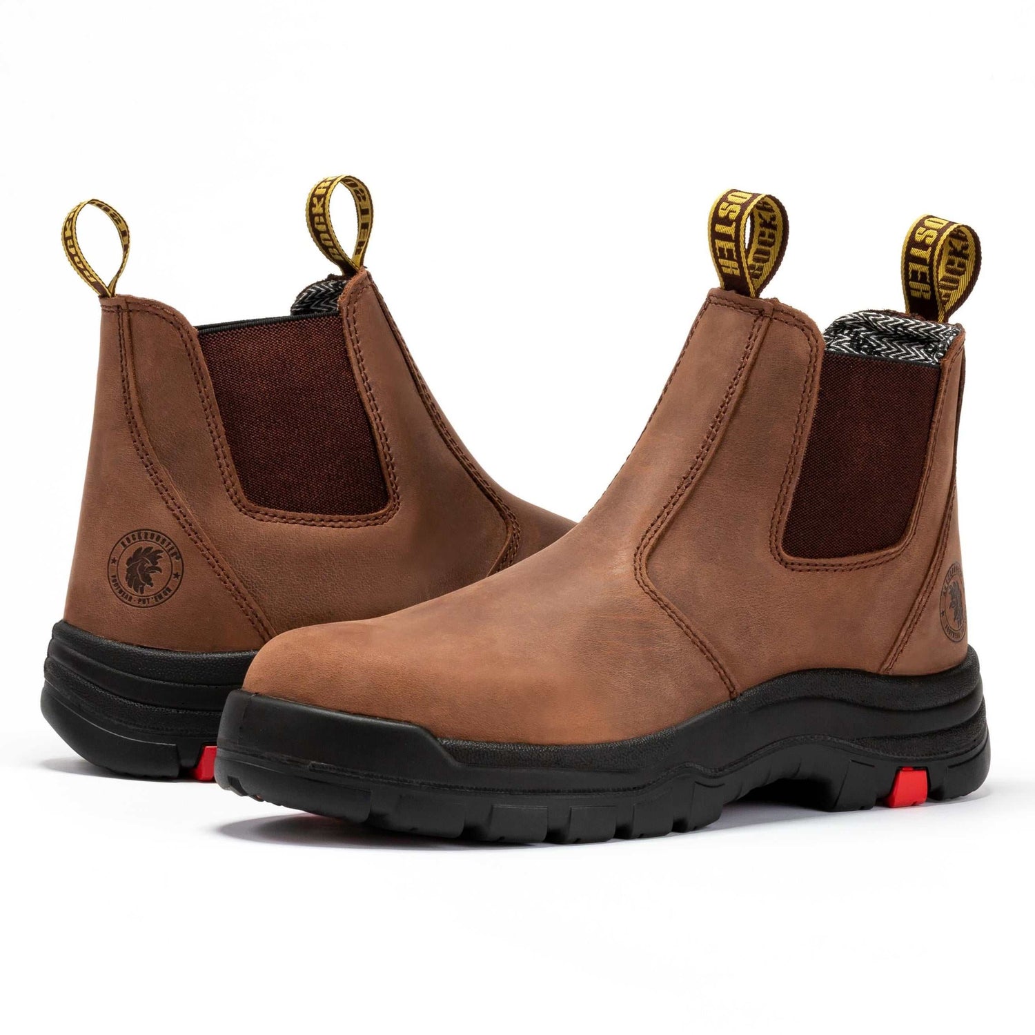 ROCKROOSTER Lumen Brown 6 inch Pull-on Leather Work Boots AK224 Maroon Trillium