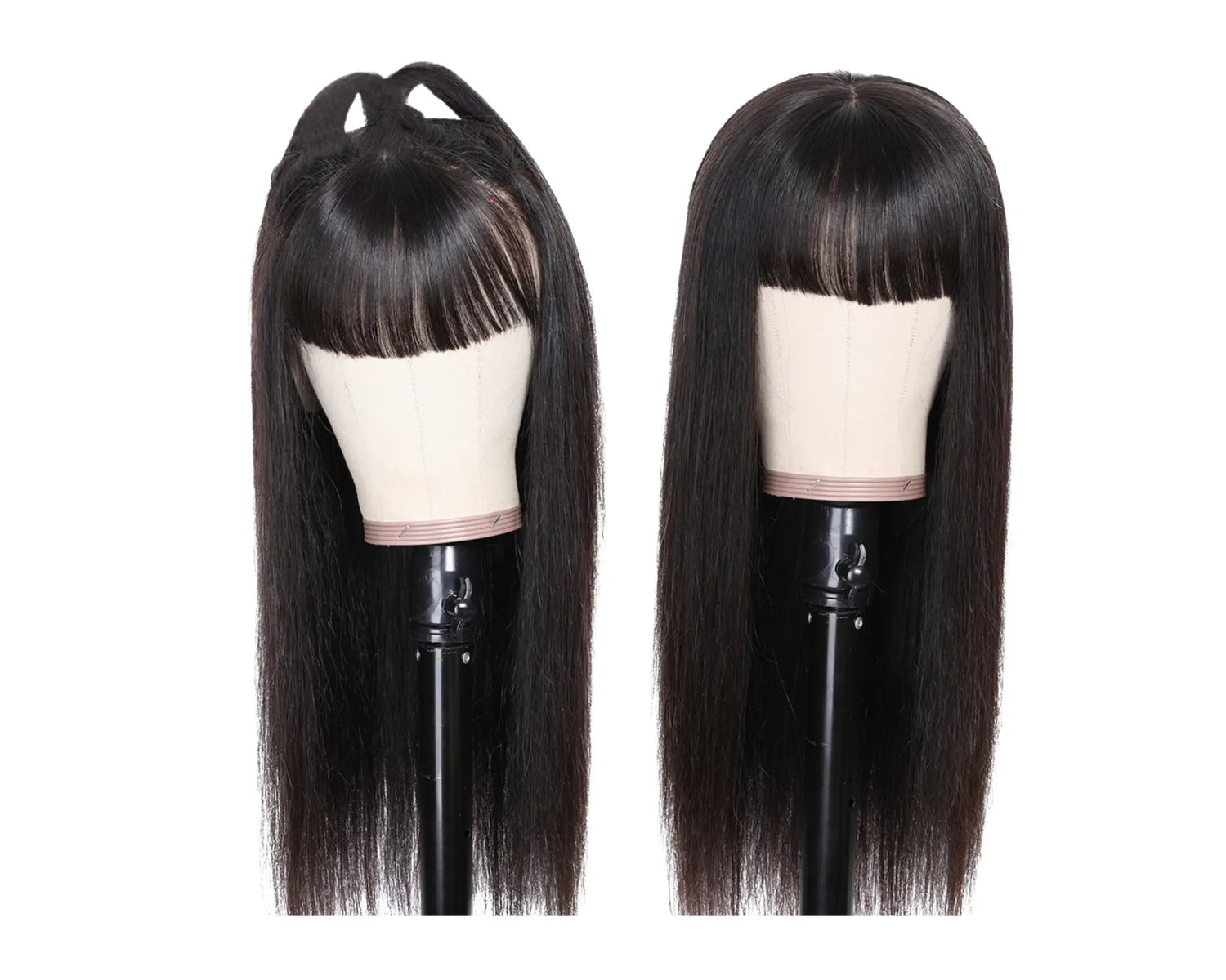 Straight Human Hair Wigs With Bangs Full Machine Made Brazilian Human Cerise Alfie