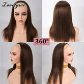 Lovelysee 3/4 Half Wig Human Hair With Clip in Hair Extensions Silky Straight Remy Hair Brown Color Soft 150% 180% Wig For Women Khamik Shop Online