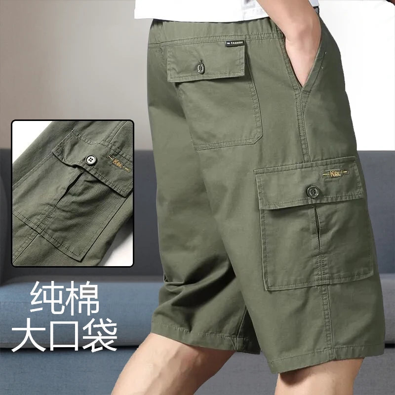 Mens Cargo Shorts Knee Pants Zipper Pocket Summer Cotton Shorts Climbing Jogger Elastic Waist Sports Wear Khamik Shop Online
