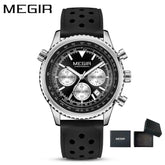 MEGIR Silver Black Quartz Watch Men Military Sport Chronograph Wristwatch with Silicone Strap Luminous Hands Auto Date 2236 Khamik Shop Online
