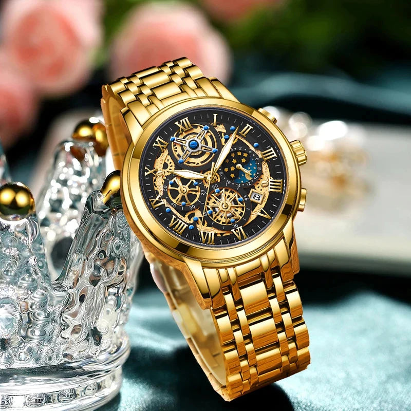 2024 New Fashion Gold Women Watch Top Brand Luxury Waterproof Watches for Women Sport Quartz Chronograph Relogio Feminino