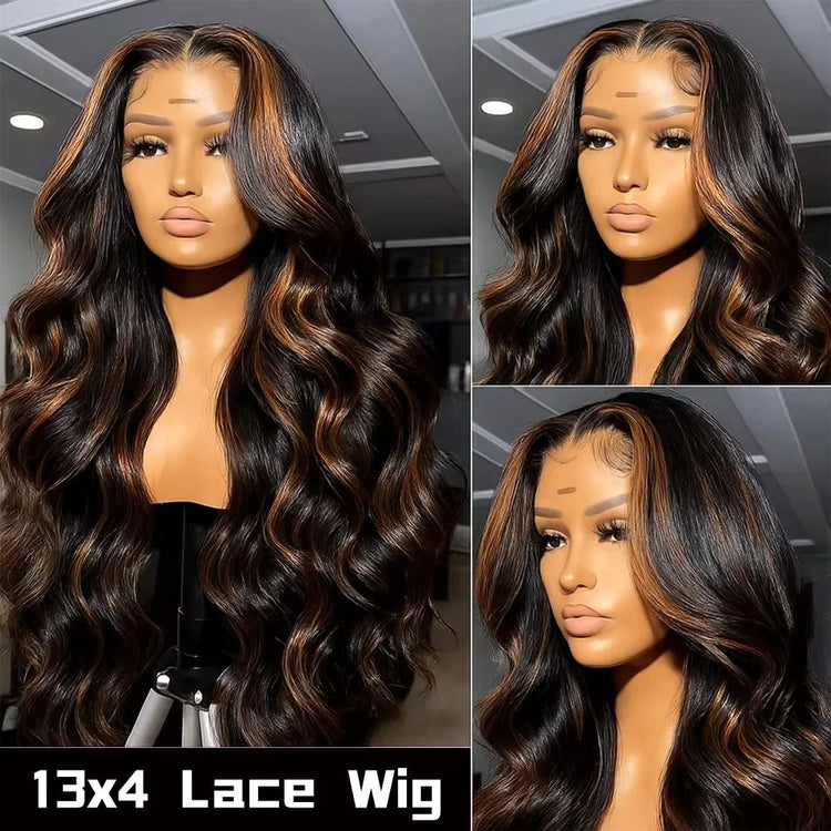 Highlight Body Wave 13x6 HD Omber Lace Front Human Hair Pre Plucked Wig 1B/30 Black Brown Colored Hair 13x4 HD Lace Frontal Wigs Khamik Shop Online