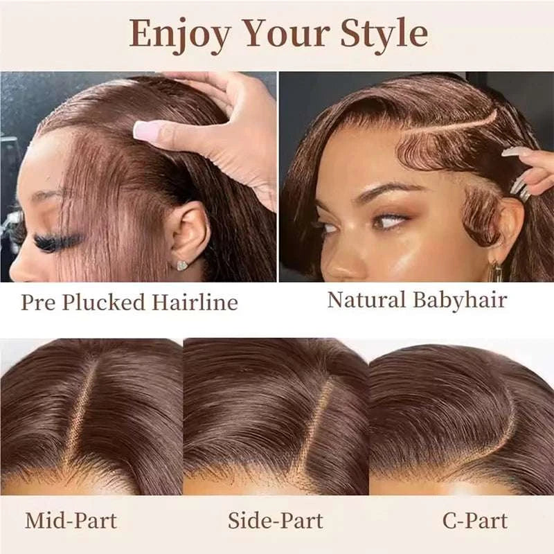 220% Density 34 Inch Chocolate Brown Bone Straight Lace Front Human Hair Wig Straight Wig 13x6 Transparent HD Lace Frontal Wigs Khamik Shop Online