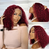 99J Burgundy Color Deep Wave Short Bob Human Hair Wigs 13x4 Lace Front Wig 10-16 Inch 100% Human Hair Curly Bob Wig 250% Density Khamik Shop Online