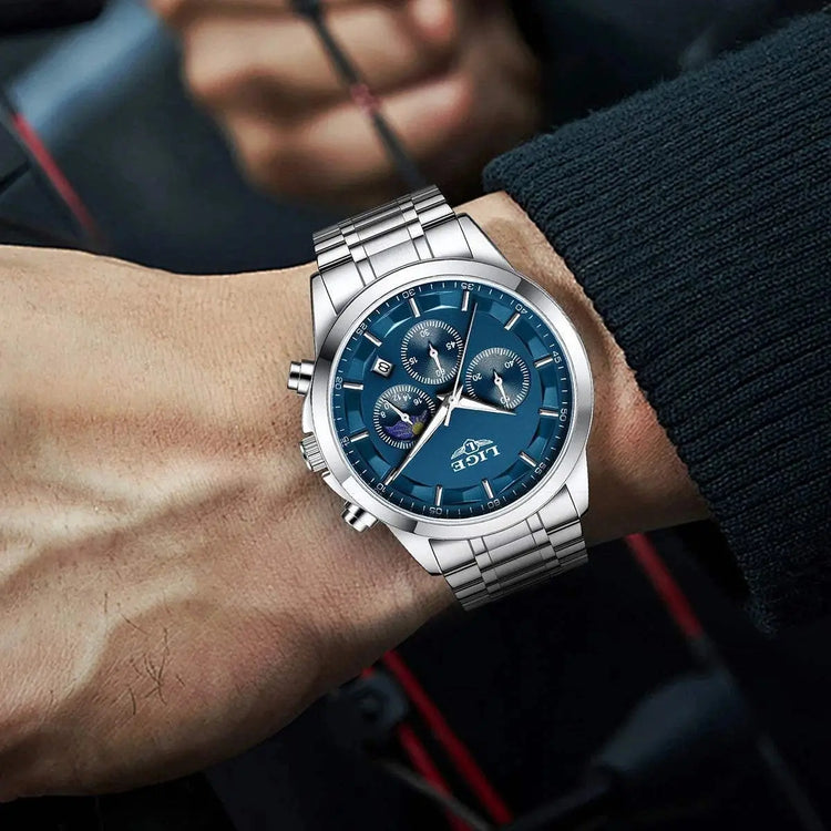 LIGE Luxury Fashion Quartz Man Watch Classic Business Auto Date Gentlemen Steel Band Moon Phase Waterproof Watches for Men Male Khamik Shop Online