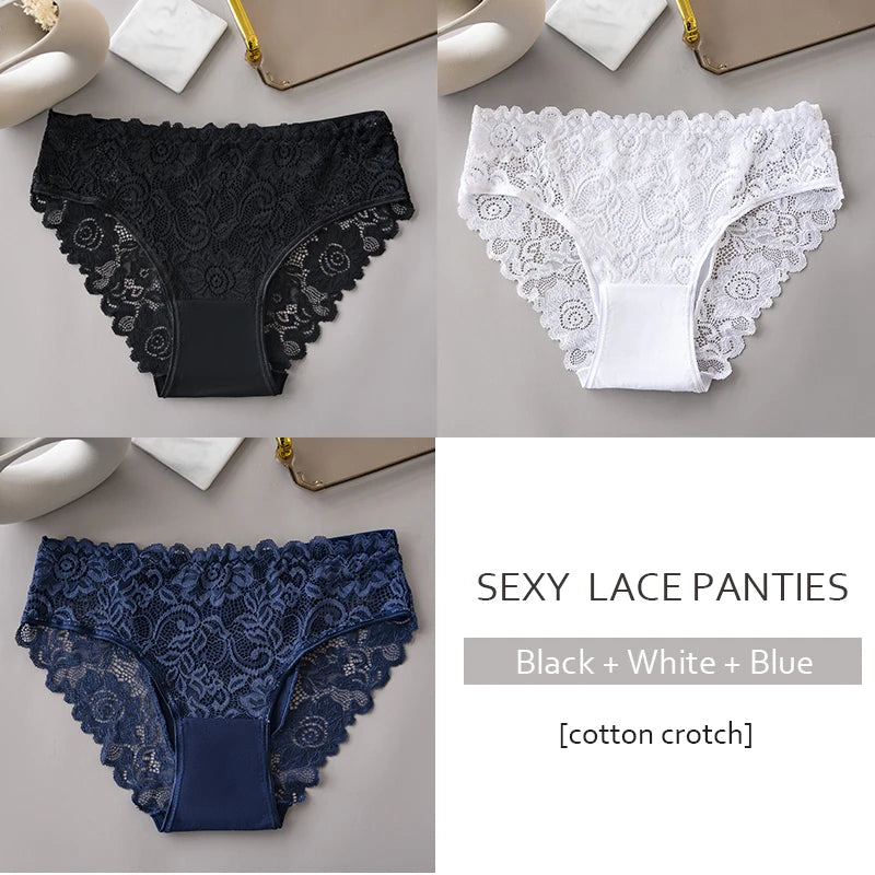3PCS/Set Luxury Floral Embroidery Lace Panties Women Briefs Sexy Hollow Lingerie Female Underwear Ladies Breathable Underpants Khamik Shop Online