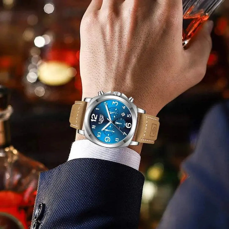 LIGE Casual Outdoor Quartz Man Watch Fashion Sport Waterproof Luminous Auto Date Leather Strap Wristwatch for Men Male Gifts Box Khamik Shop Online