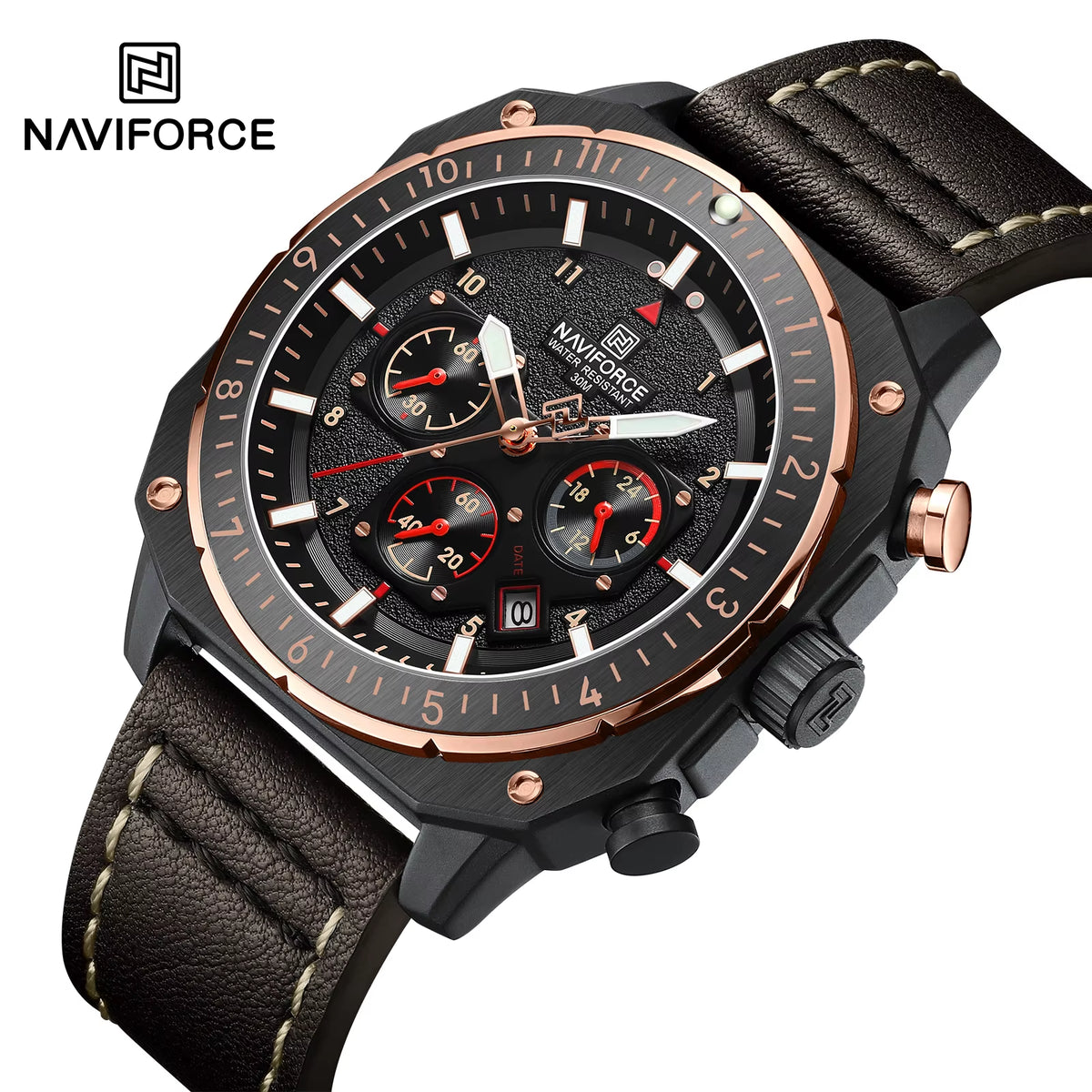 Sports Multifunction Waterproof Watches for Men Fashion Leather Luxury Brand Quartz Analog Luminous Square Wrist Watch