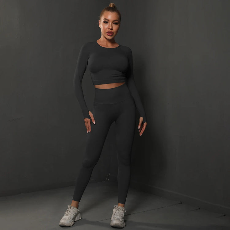 2Pcs Women Sets Energy Seamless Gym Suits Bubble Butt Sports Pants+Long Sleeve Shirts Push Up Running Sets Tracksuits Tights Set Khamik Shop Online