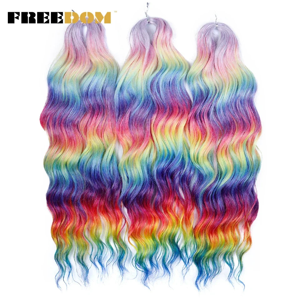 FREEDOM Synthetic Curly Braiding Hair Extensions 24 Inch/60 cm Long Deep Wavy Twist Crochet Braids Hair Ombre Brown Rainbow Hair Khamik Shop Online