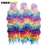 FREEDOM Synthetic Curly Braiding Hair Extensions 24 Inch/60 cm Long Deep Wavy Twist Crochet Braids Hair Ombre Brown Rainbow Hair Khamik Shop Online