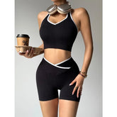 Women Seamless Fitness Yoga Set Outdoor Cycling Set Fashion Cross Waist Sports Leggings Gym Trainning Vest Butt Liftting Shorts Khamik Shop Online