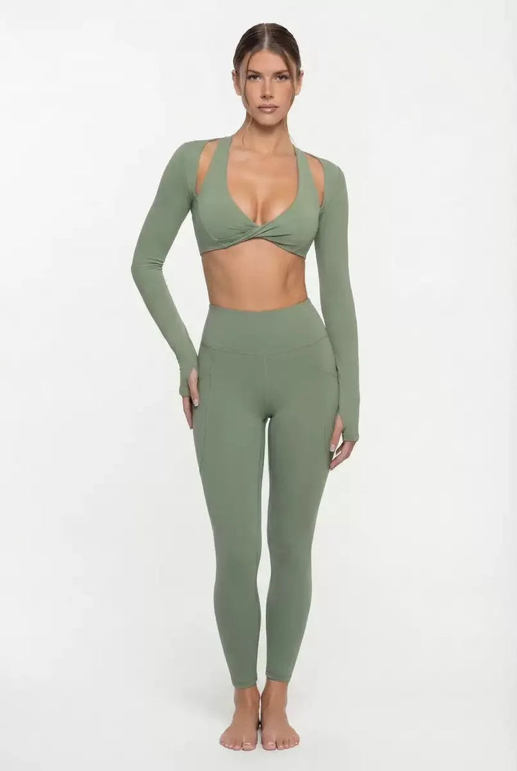Nude Feel Yoga Long Sleeve Set For Women Pullover Quick-Dry Compression Shirt Outdoor Fitness Activewear Woman Sports Sets Khamik Shop Online