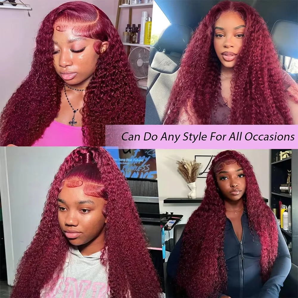 99J Burgundy Red Bone Straight Human Hair Wig 13x6 13x4 HD Transparent Lace Front Wig 200% Density 30 40 Inches Brazilian Cuticle Aligned Remy Hair Pre Plucked Baby Hair Glueless Wig Natural Hairline Soft Silky Long Wigs for Women Daily Party Wear Khamik Shop Online