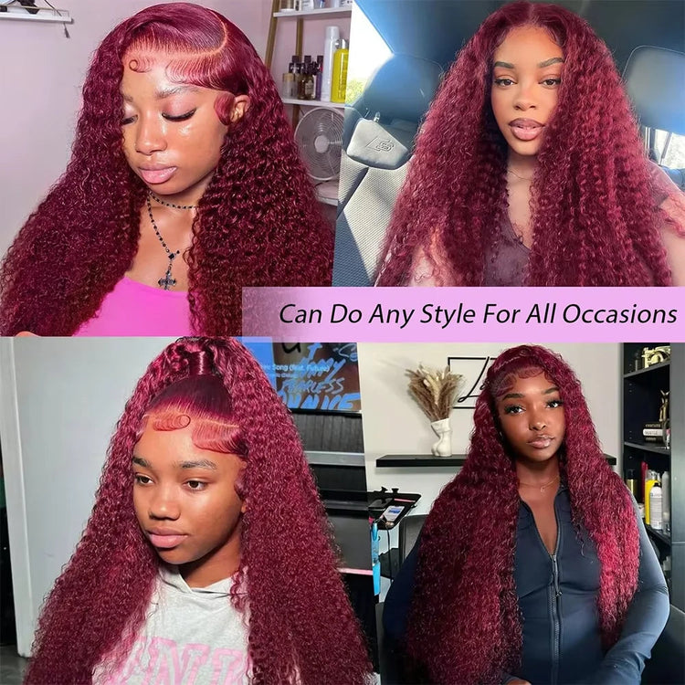 99J Burgundy Red Bone Straight Human Hair Wig 13x6 13x4 HD Transparent Lace Front Wig 200% Density 30 40 Inches Brazilian Cuticle Aligned Remy Hair Pre Plucked Baby Hair Glueless Wig Natural Hairline Soft Silky Long Wigs for Women Daily Party Wear Khamik Shop Online
