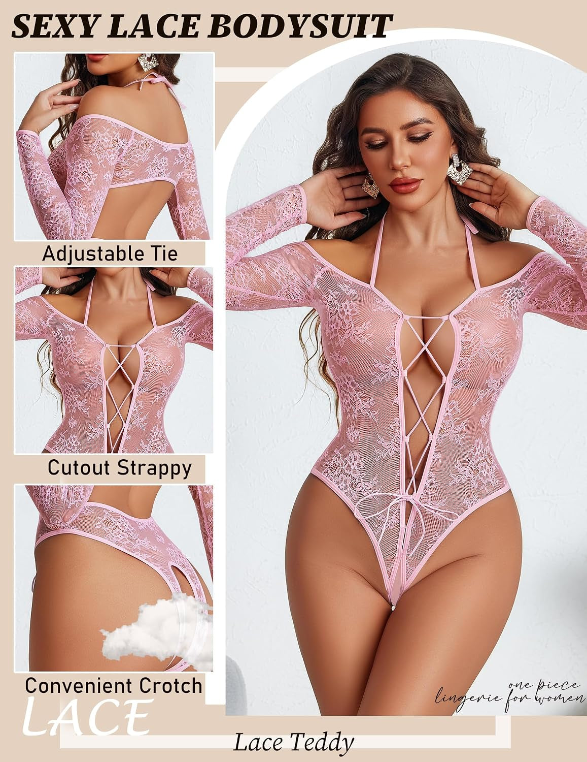 Women Lace Teddy Bodysuit Cut Out One Piece Lingerie Mini Babydoll