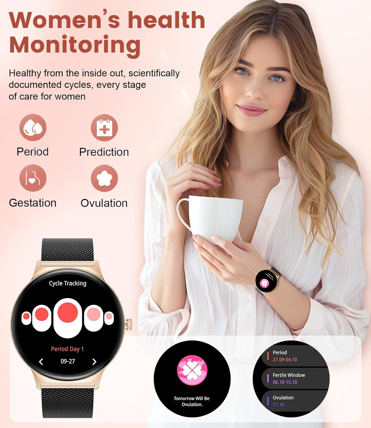 Smart Watches for Women with Answer/Make Calls, 1,43" HD AMOLED Smart Watch with 120+Sports Fitness Tracker/Calorie, IP68 Waterproof Reloj Intente Para Mujer, Android Ios Smartwatch