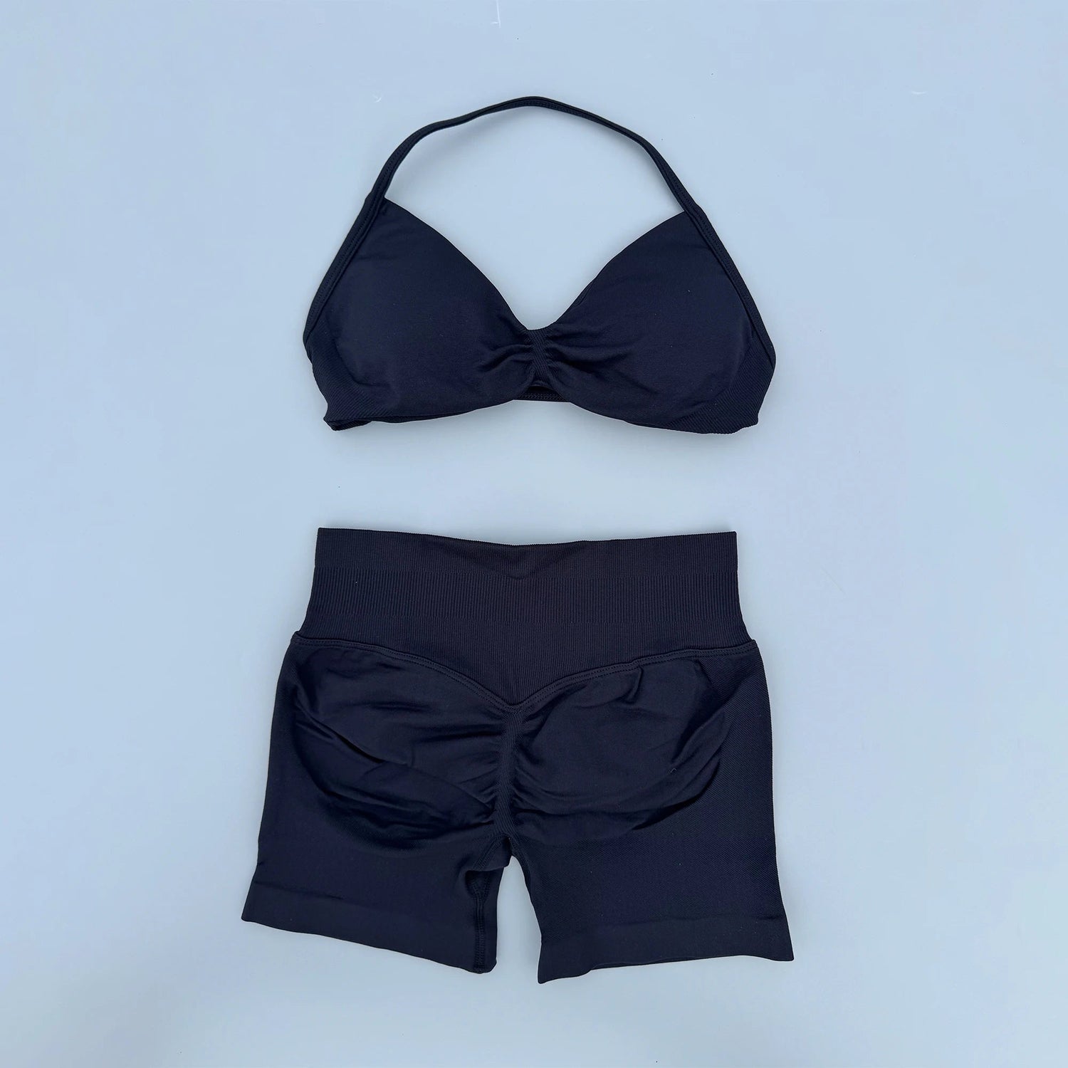 AURA SHARK Strappy Bra Gym Set Women High Support Thin Strap Seamless Halter Sports Scrunch Workout Yoga Set 2 Piece Khamik Shop Online