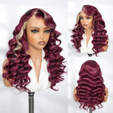 Alipearl Hair Side Part 13x4 Burgundy 99J Wig with Blonde Ombre Human Hair Lace Frontal Wig Ocean Wave Glueless Wig Pluck Khamik Shop Online